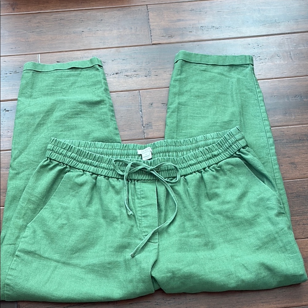 EUC J Crew Women’s Linen Blend Pull On Cropped Pants 14 Green